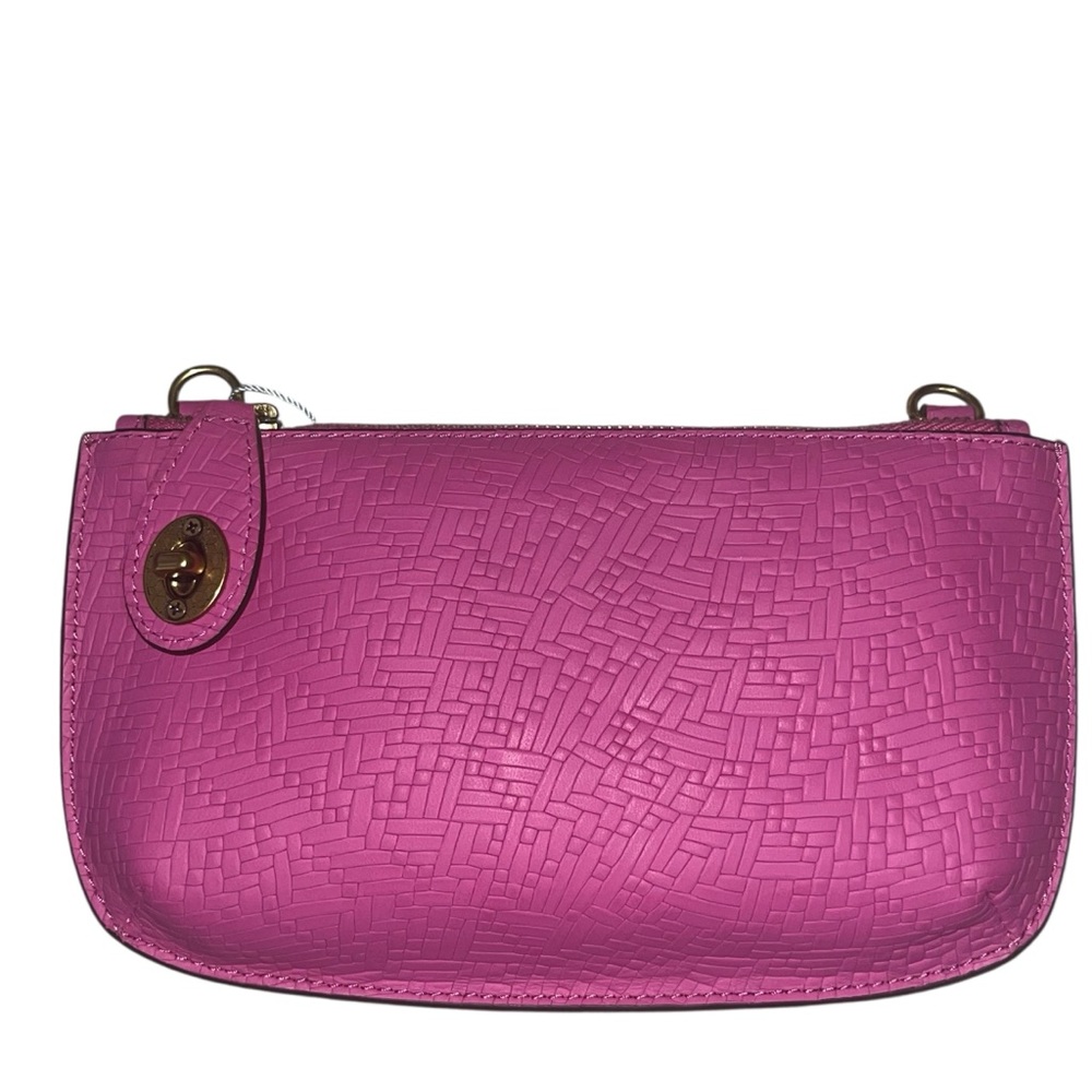 Antonio Melani Pink Leather Woven Embossed Pouchette Crossbody Bag